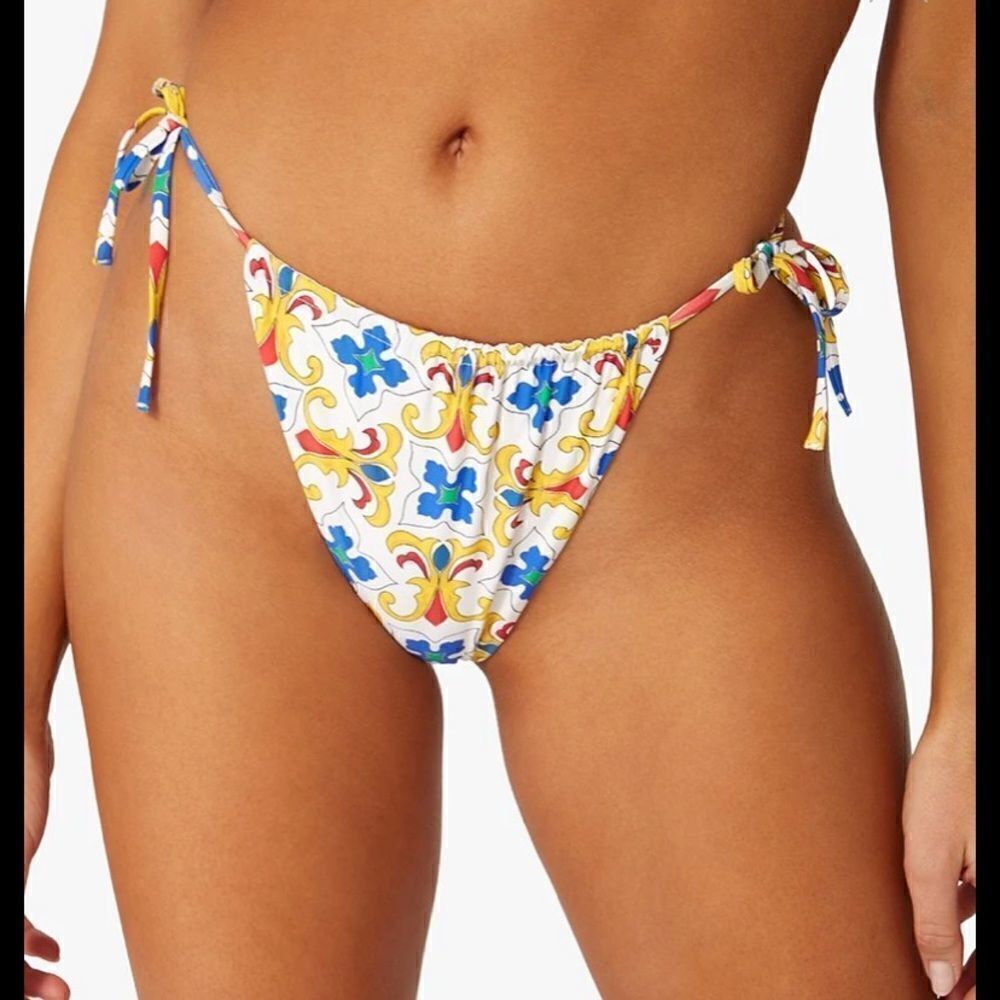 Pearl Multi Tile Ruched String Bikini Bottom